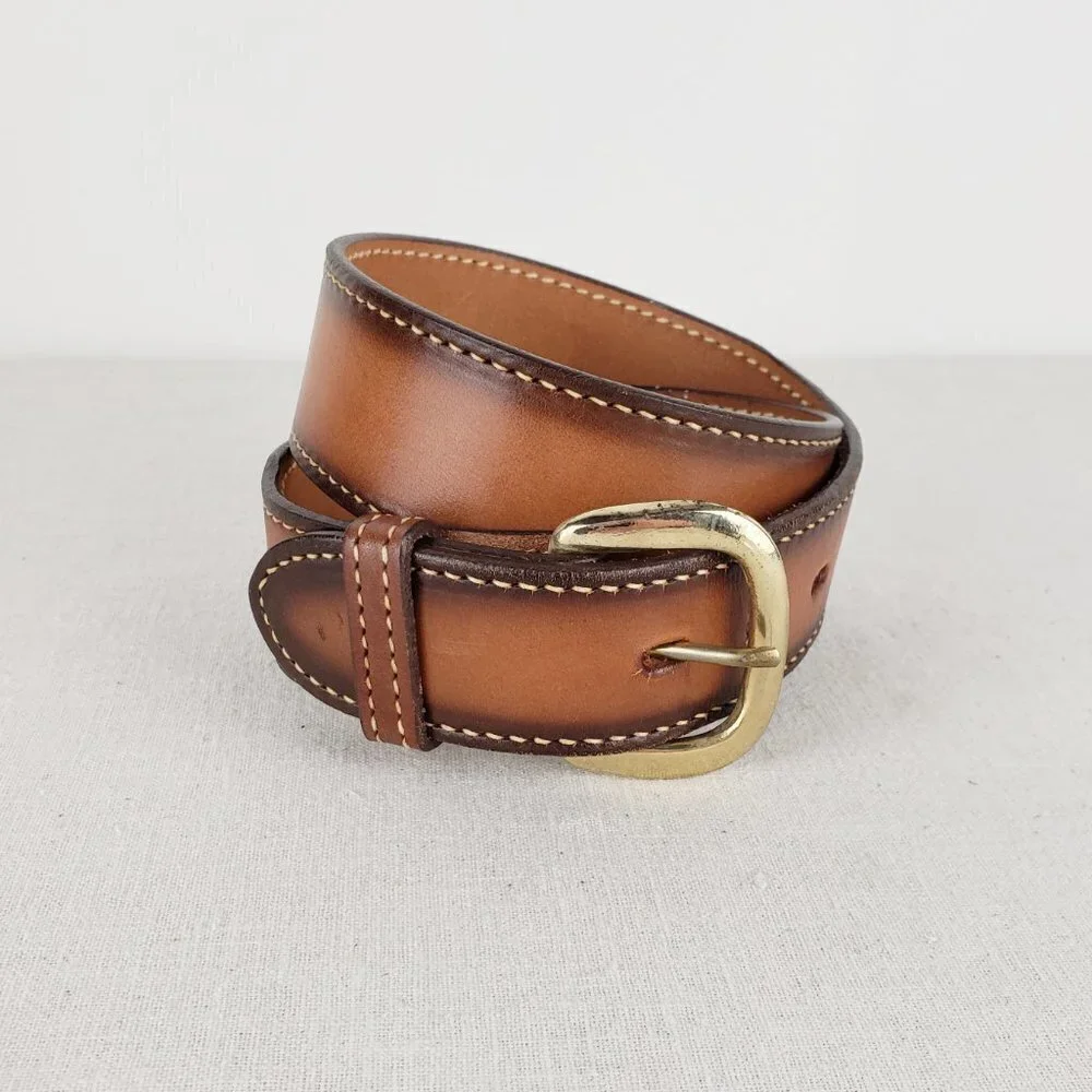 Textan Genuine Cowhide Brown Leather Western Taper Belt Size 28 VTG Made in USA